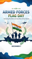 Armed forces flag day india with soldiers saluting indian flag