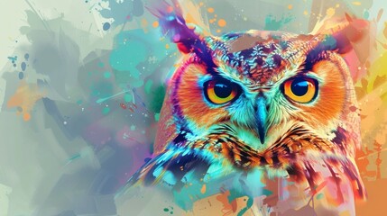 Fototapeta premium Majestic owl portrait in vibrant colors against a textured background