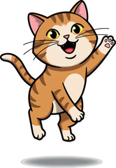 Obraz premium Cartoon Orange Tabby Cat Waving Hello Isolated on White