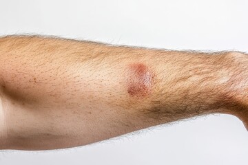 Fototapeta premium Close-up view of a skin lesion on a human arm.