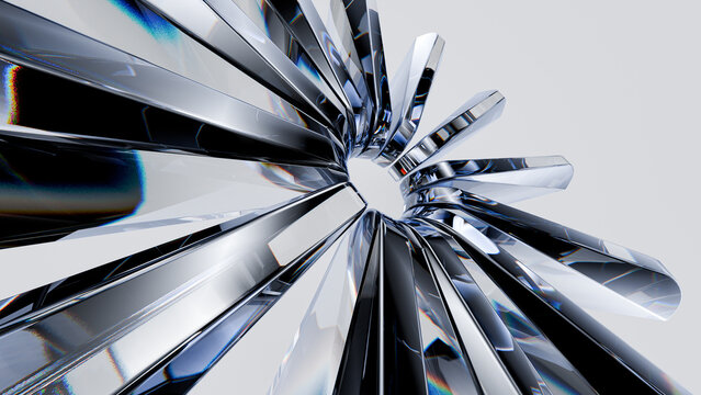 Reflective metallic shards starburst &ndash; abstract 3d render