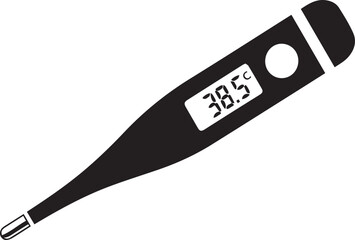 Digital medical thermometer icon showing high fever 38.5 degrees Celsius vector isolated on white