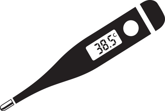Digital medical thermometer icon showing high fever 38.5 degrees Celsius vector isolated on white