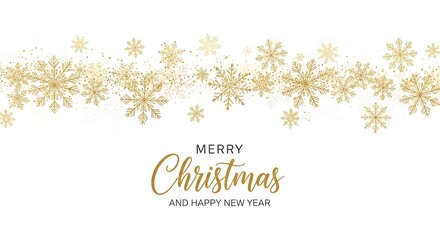 Fototapeta premium Merry christmas golden snowflakes isolated on white background