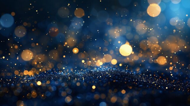 Glittering gold and blue abstract background with bokeh lights - Powered by Adobe