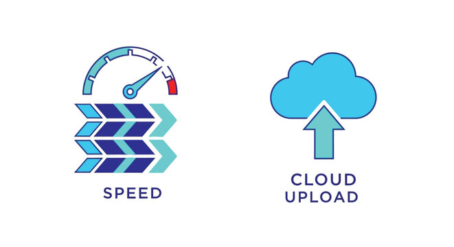 Vector illustration of illustration depicting fast speed with speedometer and cloud upload, showcasing efficiency and rapid data transfer