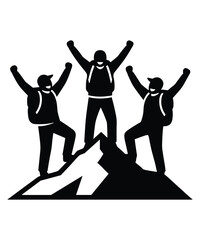 Hiker Mountain Sunset Night Minimalist Flat Art