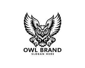 creative owl flying logo, we present a flying owl, very suitable for your brand, or maybe tattoos and others