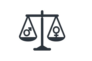 Equality scales with gender symbols balanced vector icon illustration on white.