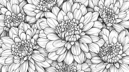 Monochrome chrysanthemum floral pattern, seamless design, background, textile print