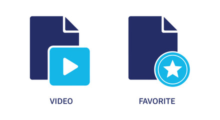 Vector illustration of illustrations of file icons with video and favorite symbols, representing multimedia content and user preferences