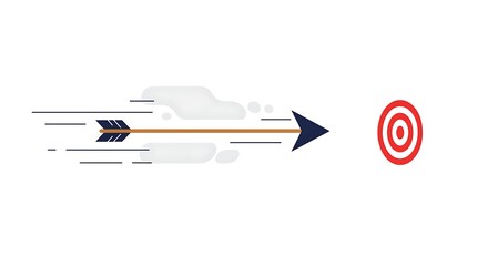 Fototapeta premium A dynamic illustration of a flying arrow rapidly approaching a red target, symbolizing ambition, precision, and the relentless pursuit of success in business and personal goals