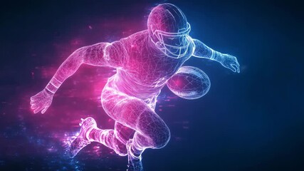 A striking display shows a football player sprinting through a vibrant digital environment, highlighting energy and movement. - Powered by Adobe
