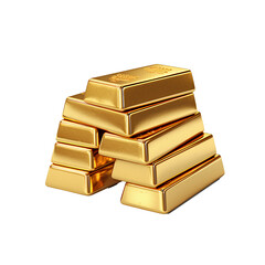 Stack of shiny gold bars, transparent background