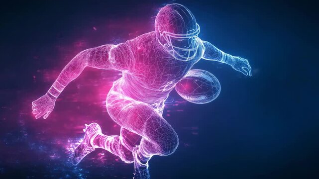 A striking display shows a football player sprinting through a vibrant digital environment, highlighting energy and movement. - Powered by Adobe
