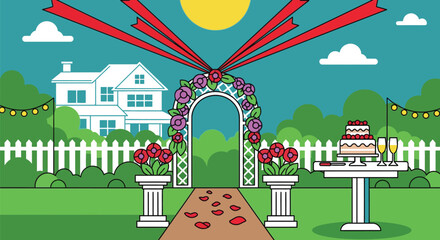Wedding backyard celebration vector illustration graphic design