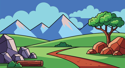 Cartoon mountain landscape illustration vector scenic nature view
