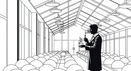Greenhouse plants research scientist agriculture botany illustration