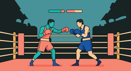 Boxing match illustration of two boxers in ring fighting sport art