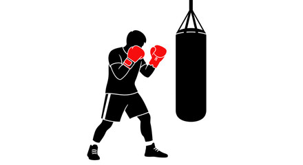 Focused boxer training with a heavy punching bag, preparing for a match