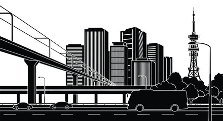 Black and white cityscape skyline vector illustration design art