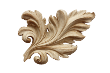 Ornate, beige-toned carved leaf design, showcasing intricate details and flowing textures