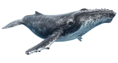 Majestic swimming humpback whale isolated on transparent background