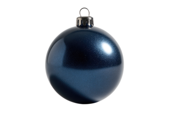 A glossy navy blue ornament with a silver cap, isolated against a pure black backdrop