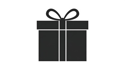 Minimalist graphic of a gift box with ribbon and bow in a dark gray color, set against a plain white backdrop