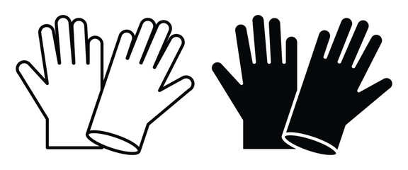 Black and White Illustrations of Rubber Gloves for Cleaning or Protection