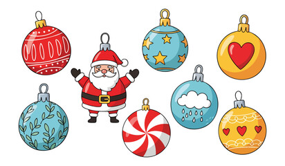 Cheerful Santa Claus with festive ornament balls bring joyful holiday cheer for Christmas cards and seasonal designs to spread warmth and happiness today