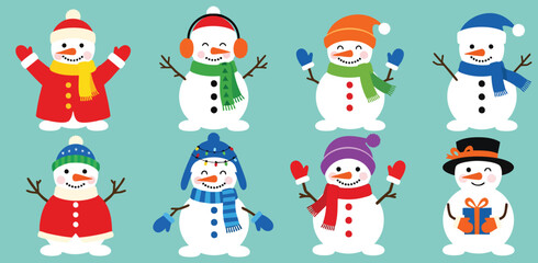 Festive snowman collection perfect for winter designs, charming holiday cheer, and delightful seasonal promotions, adding joyful flair to your projects