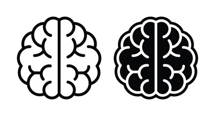 Monochrome Brain Illustration with Distinct White and Black Designs