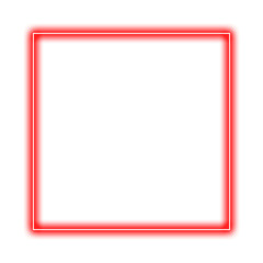 Red neon square frame isolated on transparent background, png
