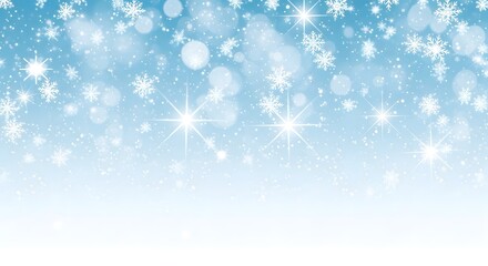 Fototapeta premium Snowflakes and bokeh lights on blue and white gradient background
