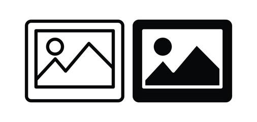 Minimalistic Line Art of Framed Landscape Scene with Sun and Mountains