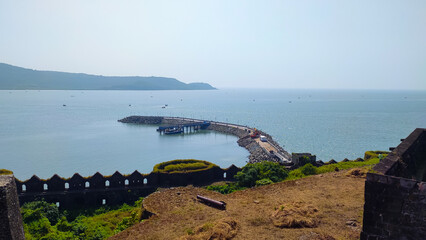 beautiful view in the west direction from the top of the janjira fort in murud in maharashtra in india.