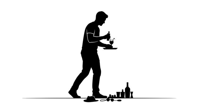 Charismatic bartender crafting bespoke cocktails with flair, creating memorable guest experiences for any celebration or upscale event, embodying service excellence and sophisticated hospitality.