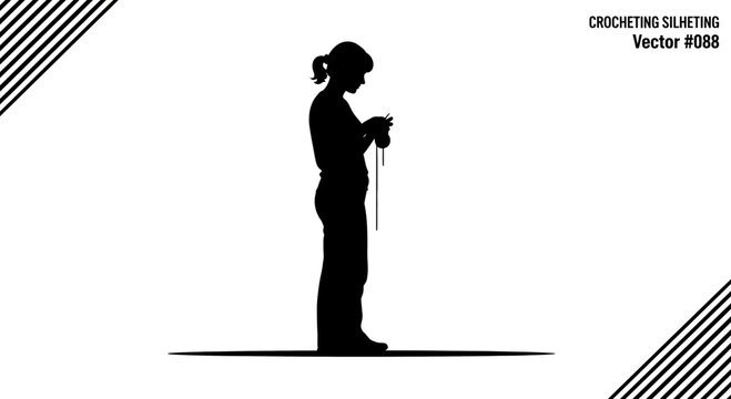 Silhouette of woman crocheting, crafting a creative design, perfect for DIY projects, showcasing artistic skill and handmade artistry, ideal for craft blogs and lifestyle content