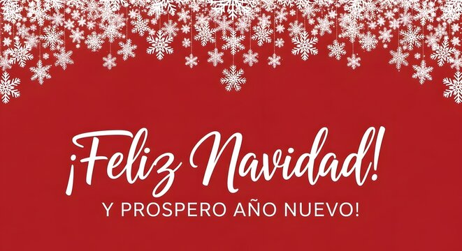 Feliz navidad and prospero ano nuevo greeting card with snowflakes
