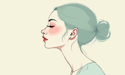 Ethereal Woman Profile with Mint Hair and Pastel Tones