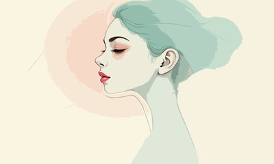 Ethereal Woman Profile with Mint Hair and Pastel Tones