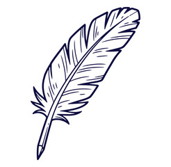 Obraz premium Elegant hand drawn outline illustration of a feather in black and white isolated on white