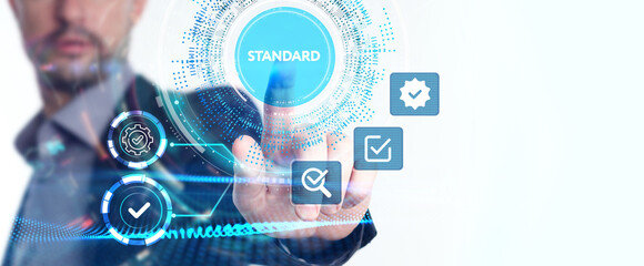 Standard quality control. Certification. Business, technology, internet and networking concept.