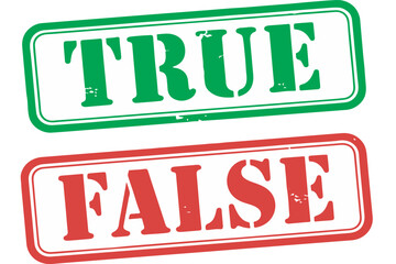 Red and Green True and False rubber stamp labels isolated on white background for decision making