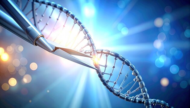Gene editing concept Tweezers manipulating a DNA strand