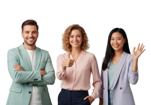 Happy business team isolated on white or transparent background