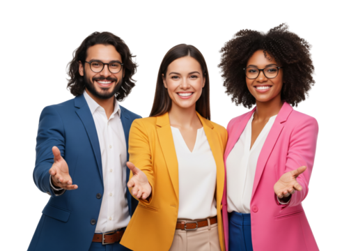 Happy business team isolated on white or transparent background