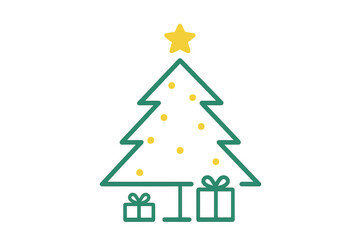 Fototapeta premium Christmas tree icon featuring a star, decorative lights, and presents, symbolizing holiday spirit and festive celebration