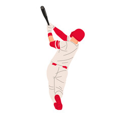 Vector illustration of a baseball player wearing a red uniform, ready to hit the ball with a bat. Perfect for sports design, team logo, or baseball training concept.